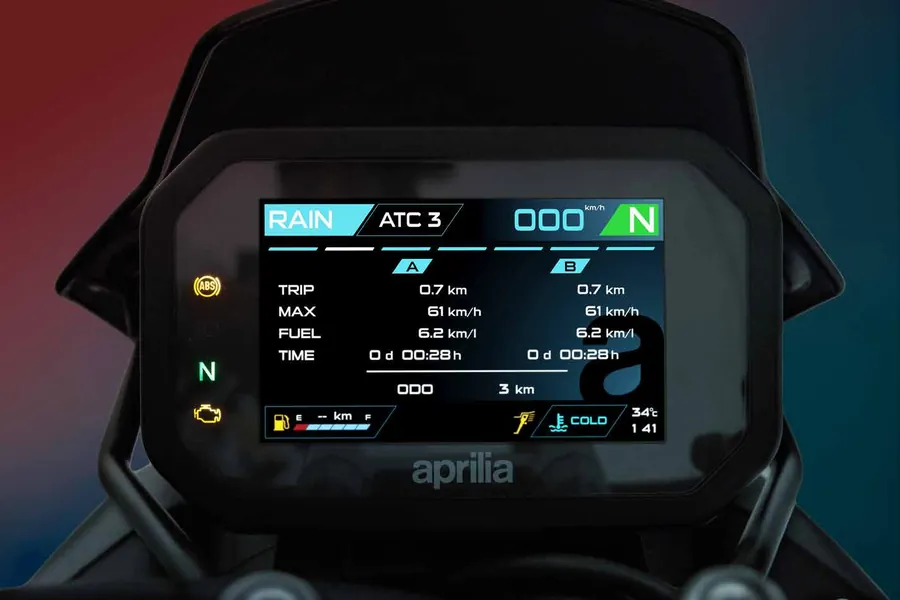 Tuono 457 TFT display in Rain mode