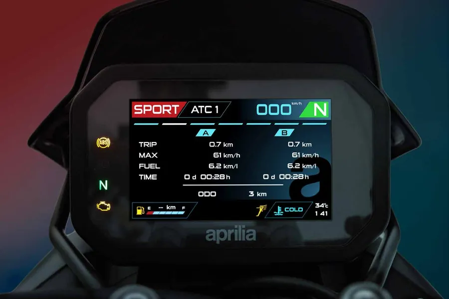 Tuono 457 TFT display in Sport mode